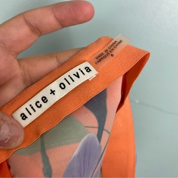 Alice & Olivia Athena Floral Pant Orange Purple Tropical Sz 8 Wide Leg High Rise - Picture 7 of 8